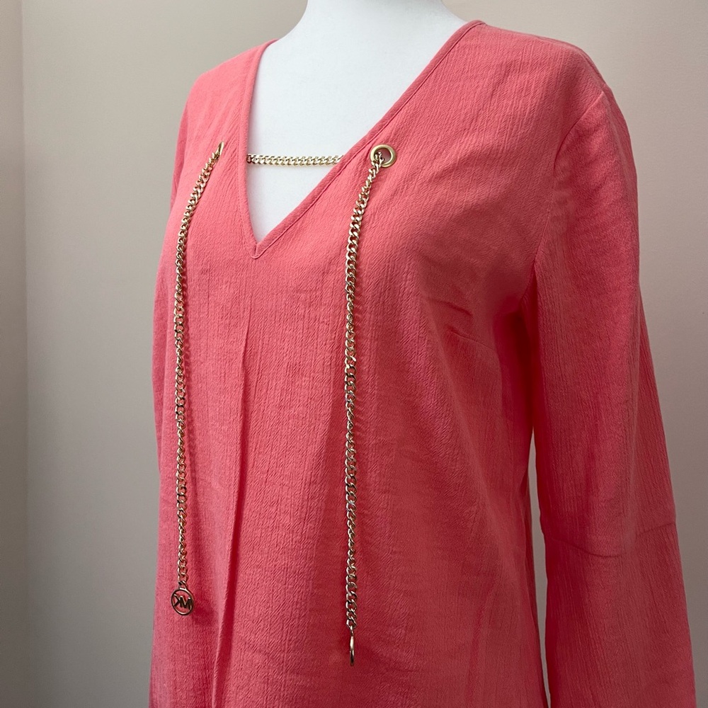 Michael Kors V-Neck Top with Gold Chain Detail